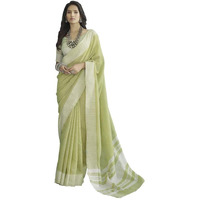 Satrani Womens Cotton Self Woven Saree with Unstitched Blouse Piece (3095S735N_Pista Green & White)