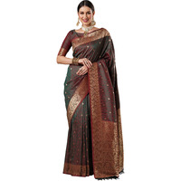 AKHILAM Womens Botanical Silk Blend Woven Design Saree With Unstitched Blouse Piece (Brown_13PAKHI1404)