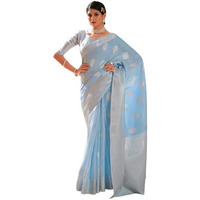 SWORNOF Womens Pure Silk Saree With Blouse Piece (SKY BLUE-2)