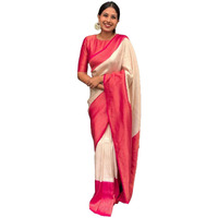 Sugathari Beige Womens Kanchipuram Art Silk Saree With Blouse Piece (KANCHIPURAM 2004 BEIGE PINK)