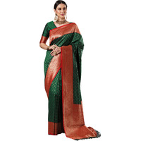 AKHILAM Womens Ethnic Motif Silk Blend Woven Design Saree With Unstitched Blouse Piece (Green_13PAKHI1401)