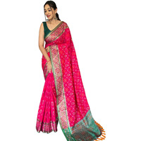 SGF11 Womens Kanjivaram Patola Silk Saree Silk Saree Pure Golden Zari With Blouse Piece (Pink)