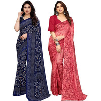 Satrani Womens Pure Georgette Saree (2041S575N_3112S2153N_Navy Blue | Maroon)