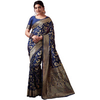 Sugathari Womens Banarasi Saree Pure Kanjivaram Silk Saree Soft new ladies 2023 Design Wear Pattu Sarees Latest Party Sari collections With Blouse Piece for Wedding sadi (SAN PARI-187 NAVY BLUE)