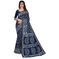 TAMAIRA FASHION Womens Plain Weave Pure Cotton Saree Without Blouse Piece(2476_Navy Blue)