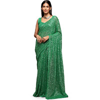 Zeel Clothing Womens Green Sequins Work Heavy Georgette Saree with Blouse (1001-Light-Green-Sequins-Party-Saree, Green)