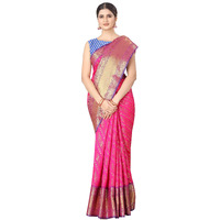 Enthone Womens Banarasi Silk Saree With Unstitched Blouse Piece(Pink)