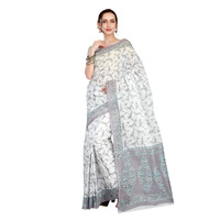 RANI SAAHIBA Womens Pure Cotton Printed Saree Without Blouse Piece (SKR5308_White-Grey)