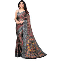 MIRCHI FASHION Womens Plain Weave Chiffon Ikkat Printed Saree with Blouse Piece (37831-Beige, Red, Black)