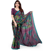 MIRCHI FASHION Womens Plain Weave Chiffon Abstract Printed Saree with Blouse Piece (37441-Teal, Wine)