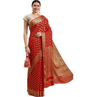 RANI SAAHIBA Womens Georgette Silk Resham Woven Saree With Blouse Piece (SSKR10187_Red)