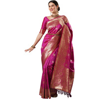 AKHILAM Womens Floral Silk Blend Woven Design Saree With Unstitched Blouse Piece (Magenta_13PAKHI1408)