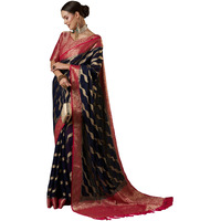 AKHILAM Womens Woven Design Abstract Georgette Kanjeevaram Saree With Unstiched Blouse Piece (Navy Blue_ARYA4002_FL)