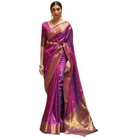 SWORNOF Womens Kanjivaram Patola Silk Saree With Blouse Piece (Purple)