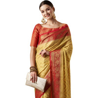 AKHILAM Womens Woven Design Ethnic Motif Georgette Kanjeevaram Saree With Unstiched Blouse Piece (Yellow_ARYA1301_FL)