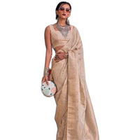 SWORNOF Womens Lichi Soft Silk Saree With Unstitched Blouse Piece (CREAM)