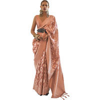 AKHILAM Womens Geometric Tissue Woven Design Saree With Unstitched Blouse Piece (Peach_KALKITS312004_RJ)