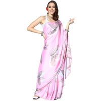 Blissta Womens Pink Satin Printed Saree With Unstitched Blouse Piece