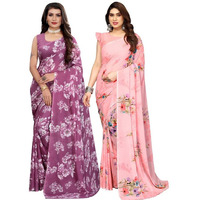 Satrani Womens Pure Georgette Saree (2024S566N_3112S2151N_Mauve Purple | Pink)