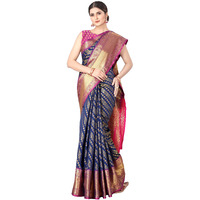 Enthone Womens Banarasi Silk Saree With Unstitched Blouse Piece(Navy Blue)