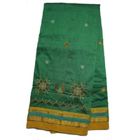 Neyge eyge Women Ilkal Cotton Blended Silk Kasuti Embroidery Saree with Traditional Stripe Pallu Unstitched Blouse Pattu(Green)