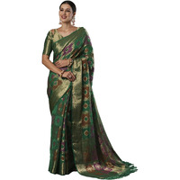 AKHILAM Womens Organza Ethnic Motif Woven Design Saree With Unstitched Blouse Piece(Teal green_YARYA126B_HS)