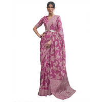 AKHILAM Womens Woven Design Cotton Linen Saree With Unstitched Blouse Piece (Pink_KRMA229001)