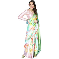 Blissta Womens Multicolor Satin Printed Saree With Satin Blouse Piece