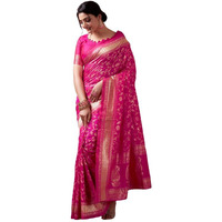 SIRIL Womens Art Silk Jacquard Saree With Unstitched Blouse Piece (3581S174_Pink)