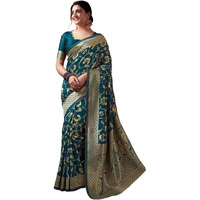 SIRIL Womens Art Silk Jacquard Saree With Unstitched Blouse Piece (3581S176_Real Blue)