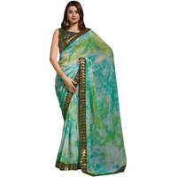 AKHILAM Womens Chiffon Turquoise Embellished Designer Saree With Blouse Piece (MNSURI218_VP)