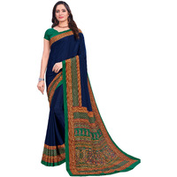 Vimla Womens Blue Crepe Silk Uniform Saree with Blouse (Blue_ 1210)