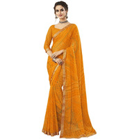 Satrani Womens Bandhani Printed & Lace Chiffon Saree with Blouse(2202SR868_Turmeric Yellow)