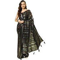 AKHILAM Womens Black Embellished Georgette Saree With Unstitched Blouse Piece