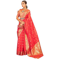 GRECIILOOKS Women Jacquard Cotton Silk Casual Regular Fit Saree (Orange)