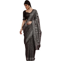 AKHILAM Womens Manipuri Silk Ethnic Motif Saree With Unstitched Blouse Piece(Black_KNTHAC1008_HS)