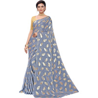 Panzora Womens Woven Pure Georgette Saree With Blouse Piece (21PS7_Grey)