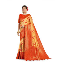 MIMOSA Womens Woven Design Kanjivaram Style Art Silk Saree With Blouse Piece : SA0000899PC, Peach