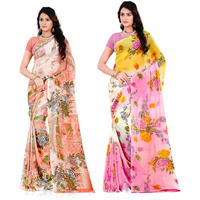 Anand Sarees Georgette Blend Ready to wear Saree (Pack of 2) (Combo_1287_1301_Multi_One Size)