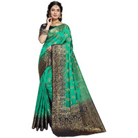 C J Enterprise Womens Pure Soft Kanjivaram Silk Saree Kanchipuram Pattu Sarees Banarasi Design Wear Latest Party Cotton Sari With Blouse Piece for Wedding 2023 sadi 2024 (perashooot paithani Green)