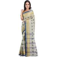 RAJ SAREE HOUSE Womens Traditional Pure Cotton Bengali Handloom Tant Saree - Without Blouse Piece(RSH-805-03 /Off-White)