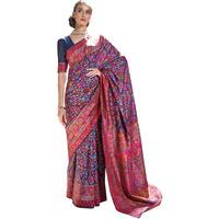 AKHILAM Womens Cotton Blend Woven Design Saree with Unstitched Blouse Piece(Navy Blue_KSMIR178004)