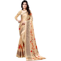 Satrani Womens Crepe Saree With Blouse Piece (1538ST124_Cream_One Size_Cream)