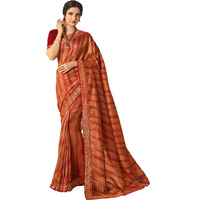 Shruhad  Womens Kanjivaram Silk Printed Saree in Blue Color with Jacquard Lace Border & Blouse Piece (Saree Length 6.3 Mtr) (RED ORANGE)