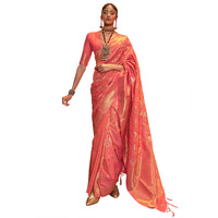 AKHILAM Womens Woven Design Silk Blend Saree With Unstitched Blouse Piece (Peach_KAIROS258006)