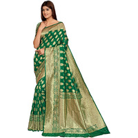 Palvan Sarees for Women Banarasi Kanjivaram Silk Woven Sari | Indian Wedding Saree Unstitched Blouse (GREEN)