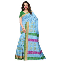 AKHILAM Womens Bhagalpuri Silk Saree With Blouse Piece (Sky Blue_ APHBUSP11909B_Freesize)