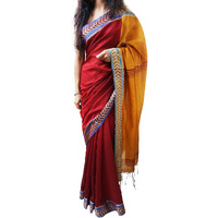 Mehrunnisa Womens Cotton Silk Saree with Blouse Piece (GAR2378_Red, Maroon & Mustard)