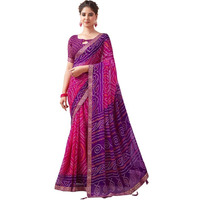 SIRIL Womens Chiffon Bandhani Printed Saree With Unstitched Blouse Piece (3728S2634_Purple & Pink)