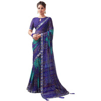 SIRIL Womens Chiffon Bandhani Printed Saree With Unstitched Blouse Piece (3728S2629_Dark Blue)